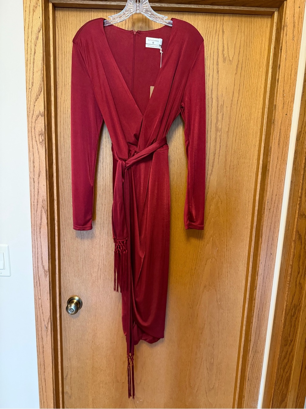 Altuzarra For Target Burgundy Wrap Midi Dress with Fringe Tie